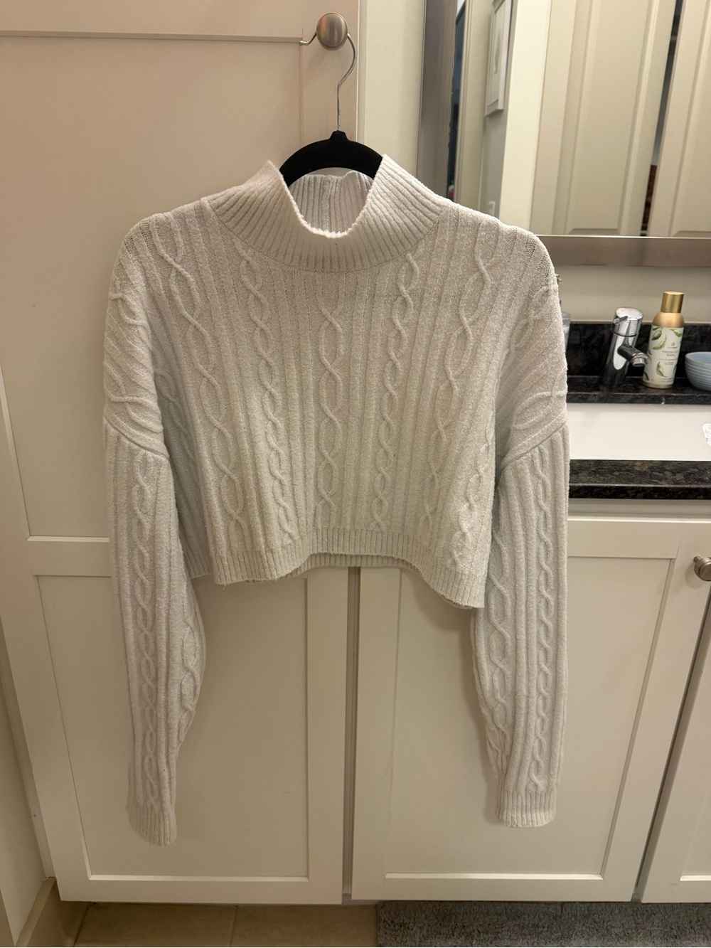 Alo Cropped Cable Knit Turtleneck Sweater